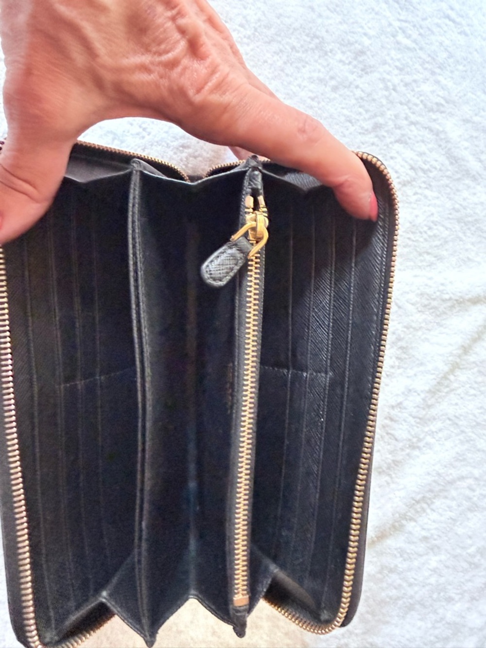 Prada Black Saffiano Leather Wallet with Gold Triangle Logo - Picture 6 of 11